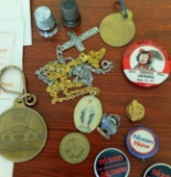 Vintage post cards, Richard Nixon pins, collectible coins