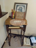 Wooden stand with napkin holder, picture, and pencil holder