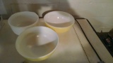 Three bowls, 2 Pyrex 10 in and one Fire King 9 in