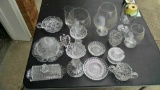 Crystal glassware lot butter dish, cheese bowl l, sugar and creamer and more