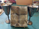 2 silver plated cups and incolay stone decorative bible