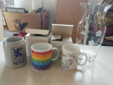 Decorative glass vase, beer Stein, 2 coffee cups