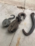 Two metal pulley?s and hook