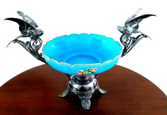 Ornate10 inch painted bowl with holder