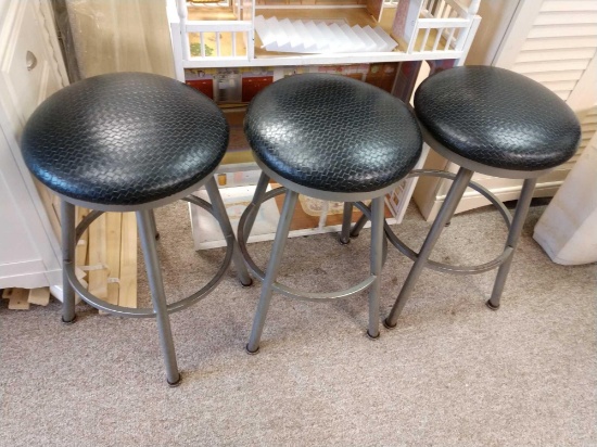 3 metal frame swivel padded bar stools