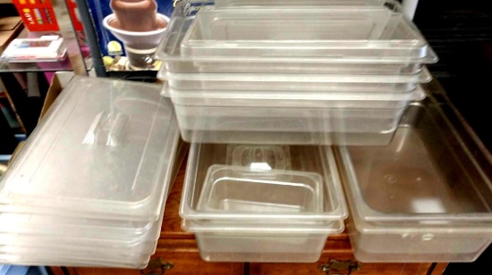 Assorted lot of commercial food storage containers with lids