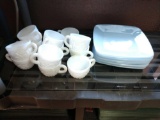 Milk glass plates and cups