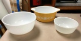 Two fire King and one Pyrex bowl