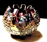 Carnival glass footed bowl