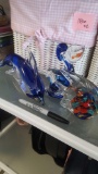 3 paperweights glass dolphin fish and pelican