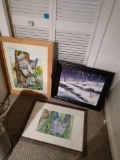 3 framed paintings two signed by local artist