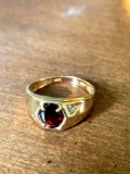 Garnet men's ring 10k gold ring