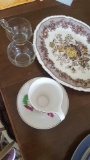 Platter, coffee cup and saucer, clear glass