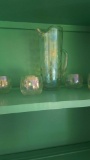 Iridescent water pitcher and glasses two sets