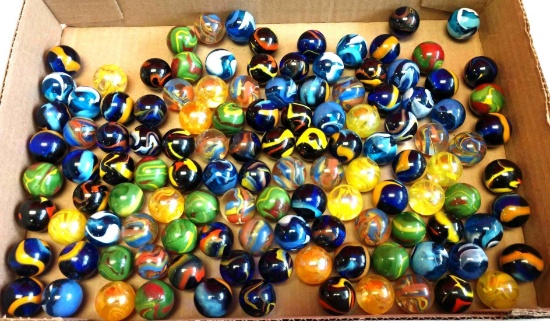 Approximately 100 shooter marbles age unknown