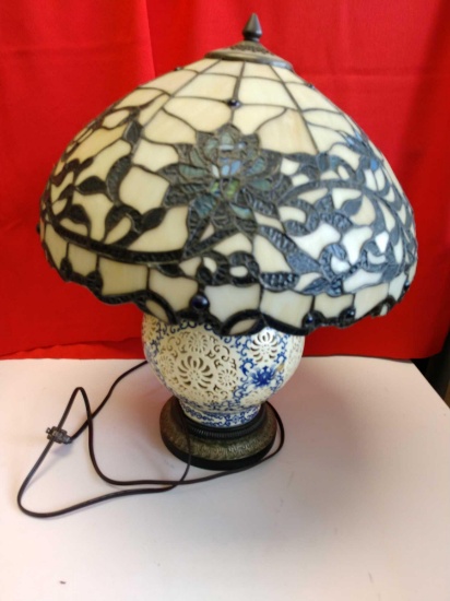 20 inch tall leaded glass lamp