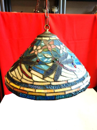 Leaded glass dragonfly hanging lamp