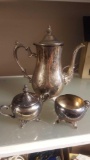 Silver plated teapot cream and sugar bowl