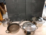 4 pots and pans including pressure cooker