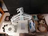 Miscellaneous lot including iron, small mirrors, hangers, and more