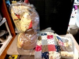 Vintage sleeping bag, quilts, and pillow covers,