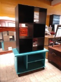 cubical shelf and painted tv stand on wheels