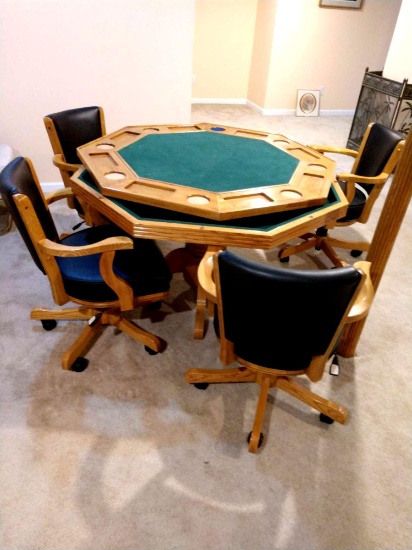 Octagon poker table with four chairs