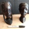 Two carved wood busts approximately 7 inches tall