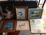 6 pieces of framed artwork