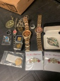 Lot of watches, rings,award pins misc