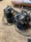 Small lot of two sump pumps, three small tires and wheels