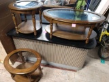 2 glass top lamp tables and coffee table