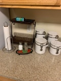 Kitchen canisters paper towel rack and other