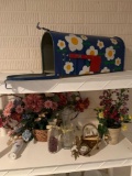 Hand painted mailbox, artificial flowers