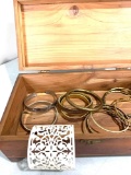 bangle bracelets, vintage wooden box