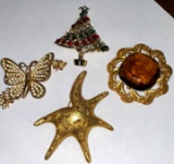 4-signed costume jewelry pins