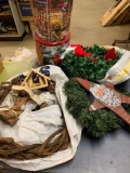 Lot of Christmas wreaths and tincans