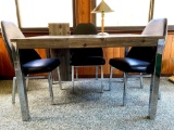 Mid Century Modern table with leaf, 4 chairs and lamp