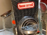 Glass baking dish, biscuit cutters,