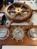 Barometer and decorative ship wheel
