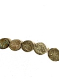 Five silver Jefferson nickels