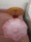 11 inch amber cake plate and eleven in pink bowl