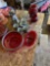 Tea pot cups and saucers red decorative glass miscellaneous