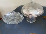 Two pieces clear glass candy dishes