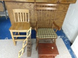 Two chairs, footstool, and racks