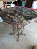 30 in metal base marble top vintage table