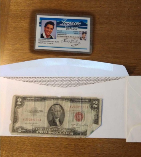 Elvis driver's license & $2 bill
