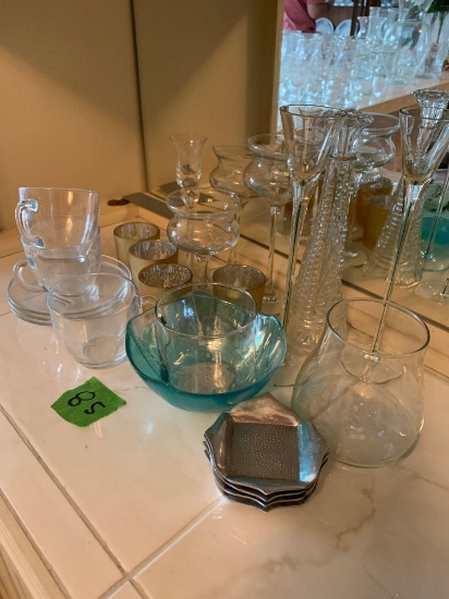 Clear glass candleholders vase and other miscellaneous