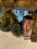 Decorative mirror candleholders wreath and plants