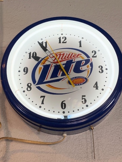 Neon Miller light beer clock